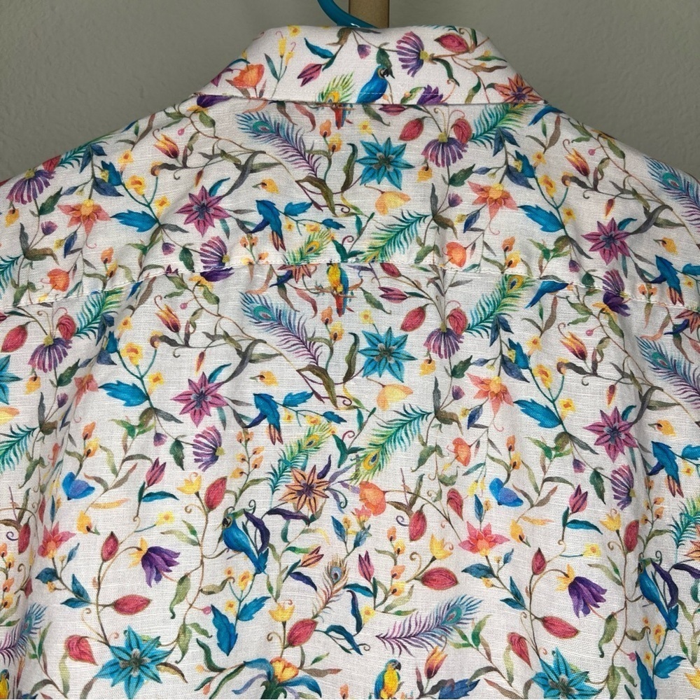Allen Solly Button Down Linen Cotton Multi Color floral & Bird 39 - Picture 7 of 8